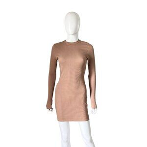 Naked Wardrobe Long Sleeve Ribbed Bodycon Dress Brown Size Large